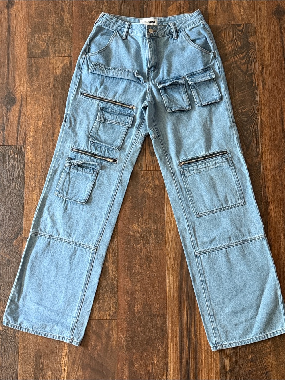 Fashion Nova Light Blue Straight-Leg Cargo Jeans
